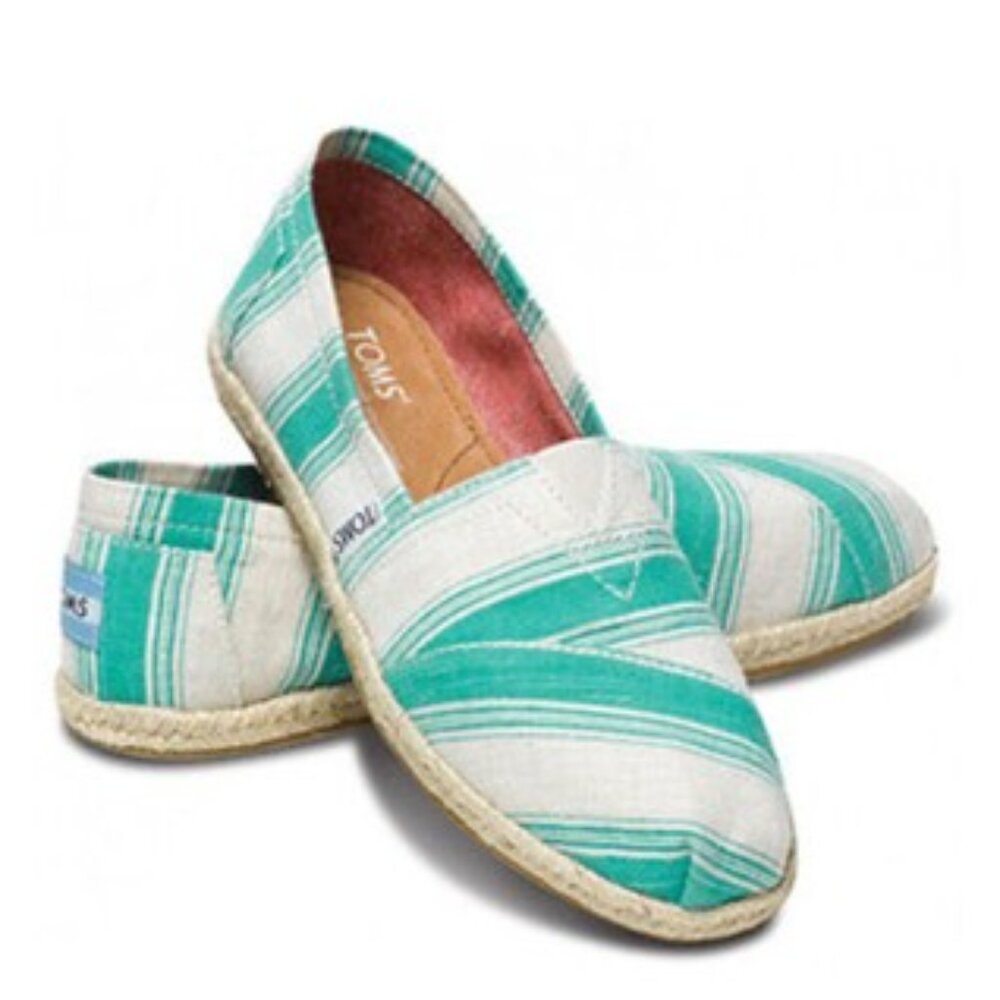 TOMS aqua Umbrella Stripe, Rope Sole, Women Classics, Size 5.5